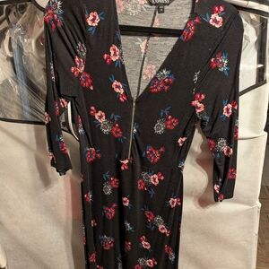 Express Black Dress with Red and Blue Floral Design